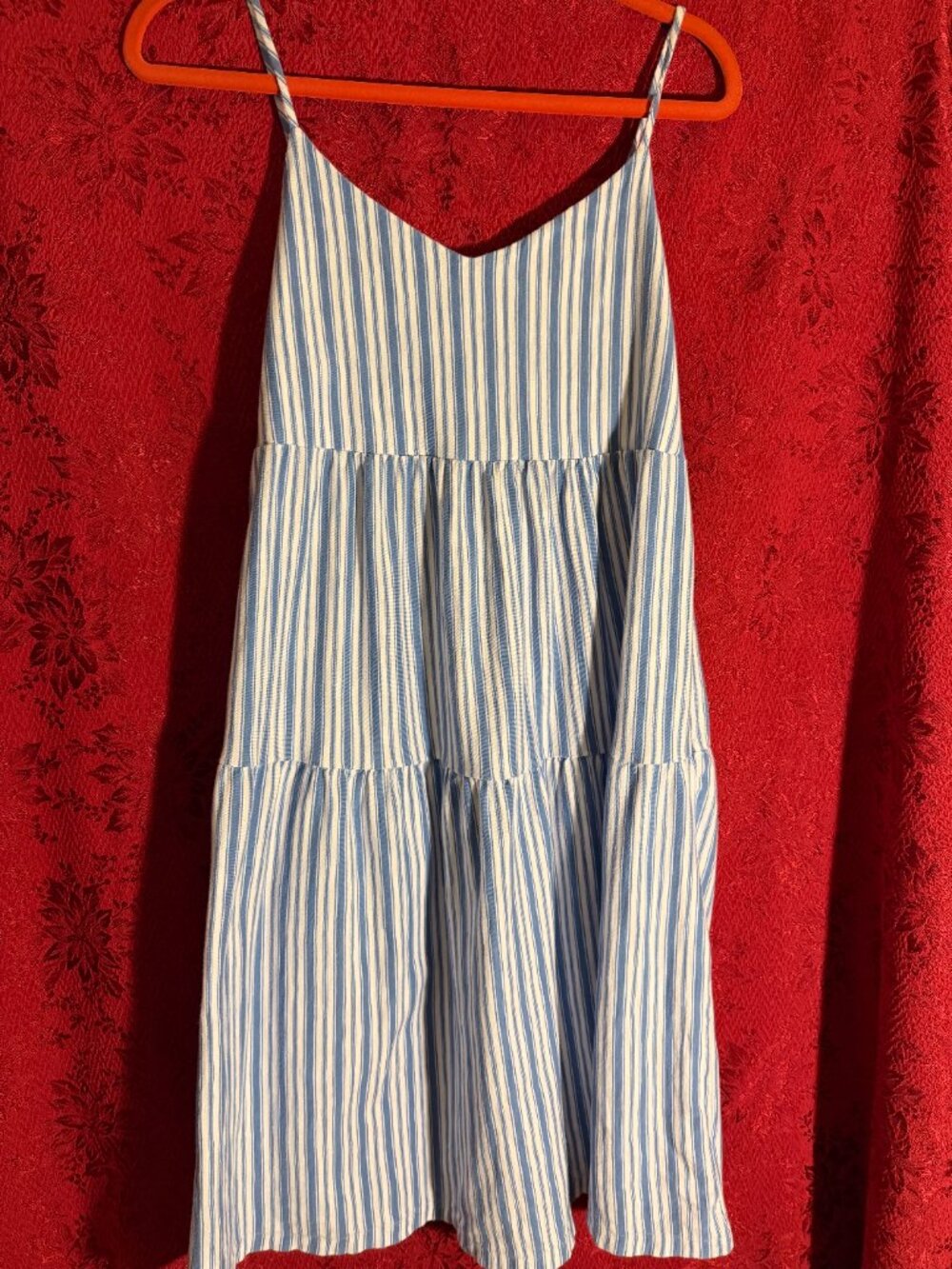 Gap Blue and White Stripe Tiered Cami Midi Dress sz M